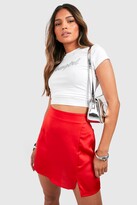Thumbnail for your product : boohoo Curved Hem Satin Mini Skirt