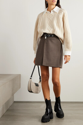 AMUR Renata Cable Knit Cotton/Wool Blend Midi Skirt Pecan Women's Medium  NWT 