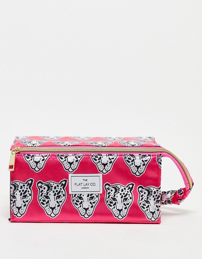Flat Lay Company The Flat Lay Co. X ASOS EXCLUSIVE Open Flat Makeup Box Bag Pink Satin Leopard