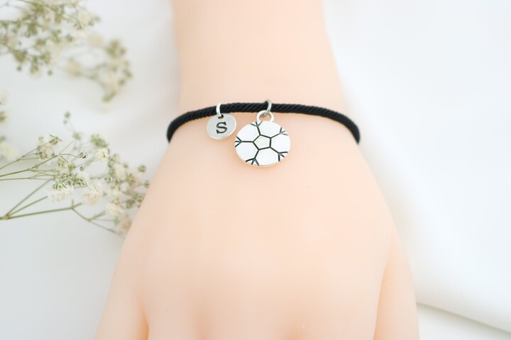 Personalized Football Bracelet Silver Soccer Charm, Initial Bracelet