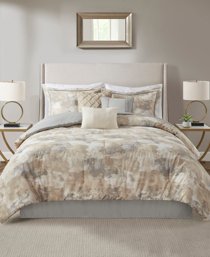 5pc Twin/Twin Extra Long Levi Printed Seersucker Comforter with Throw  Pillows Bedding Set Taupe - Madison Park