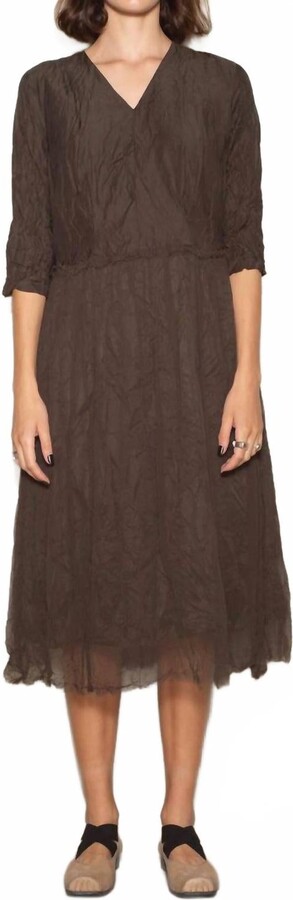 Pas De Calais Cotton Cupro V-Neck Dress In Brown