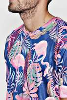 Thumbnail for your product : boohoo Flamingo & Leaf Print Longline Curve Hem T-Shirt