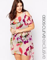 Thumbnail for your product : ASOS CURVE Exclusive Floral Cold Shoulder Beach Dress