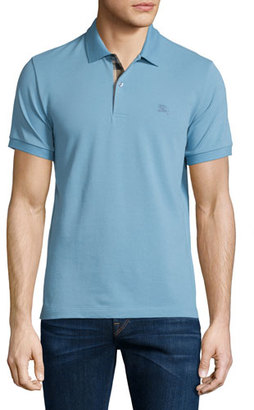 Burberry Short-Sleeve Oxford Polo Shirt, Pale Blue