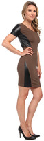 Thumbnail for your product : DKNY DKNYC S/S V-Neck Faux Leather Pieced Dress
