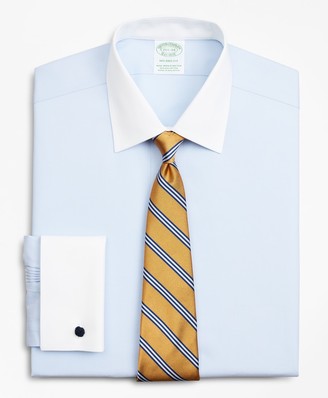 Brooks Brothers Stretch Milano Slim Fit Dress Shirt, Non-Iron Contrast Pinpoint Ainsley Collar French Cuff