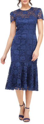 Gal Meets Glam Short-Sleeve Floral Lace Midi Sheath Dress