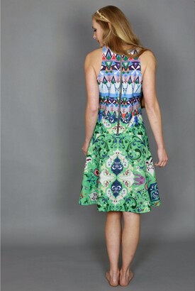 Jessie Zhao New York Green Chiffon Crew Neck Midi Dress