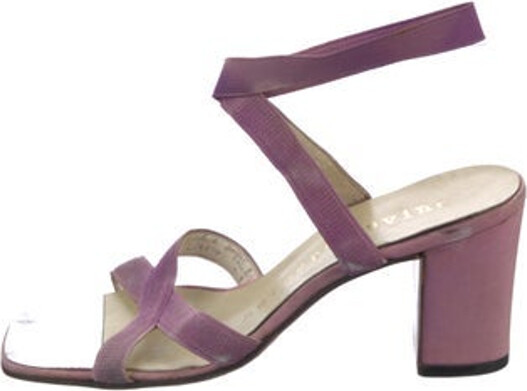 Herbert Levine Vintage Sandals From the 1960's Collection Purple Vinyl Block Heels Wrap-Around Straps