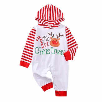 FeMereina Newborn Baby Girls Boys Christmas Outfits My First Christmas  Romper Stripe Bodysuit Jumpsuit Xmas Pajamas Set 0-24M (Red Santa Claus2  3-6 Months) - ShopStyle