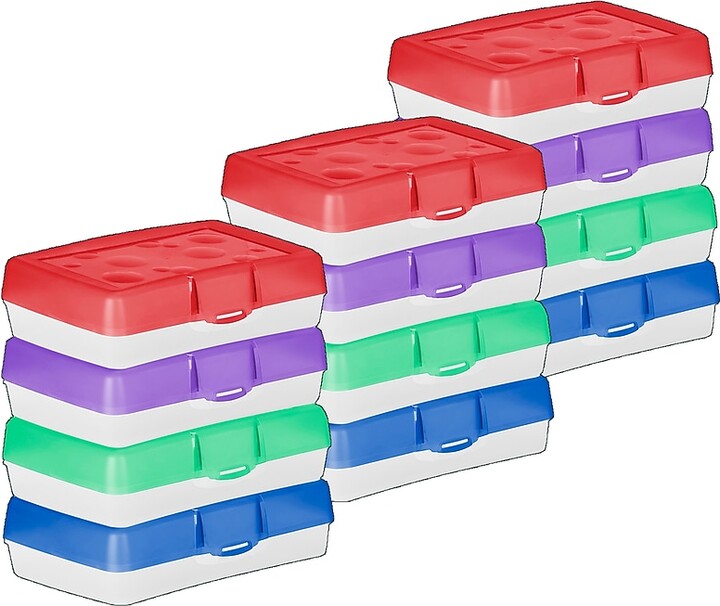 Storex Plastic Latch Pencil Cases, Assorted Colors, 12/Bundle (STX61605U12C-12)