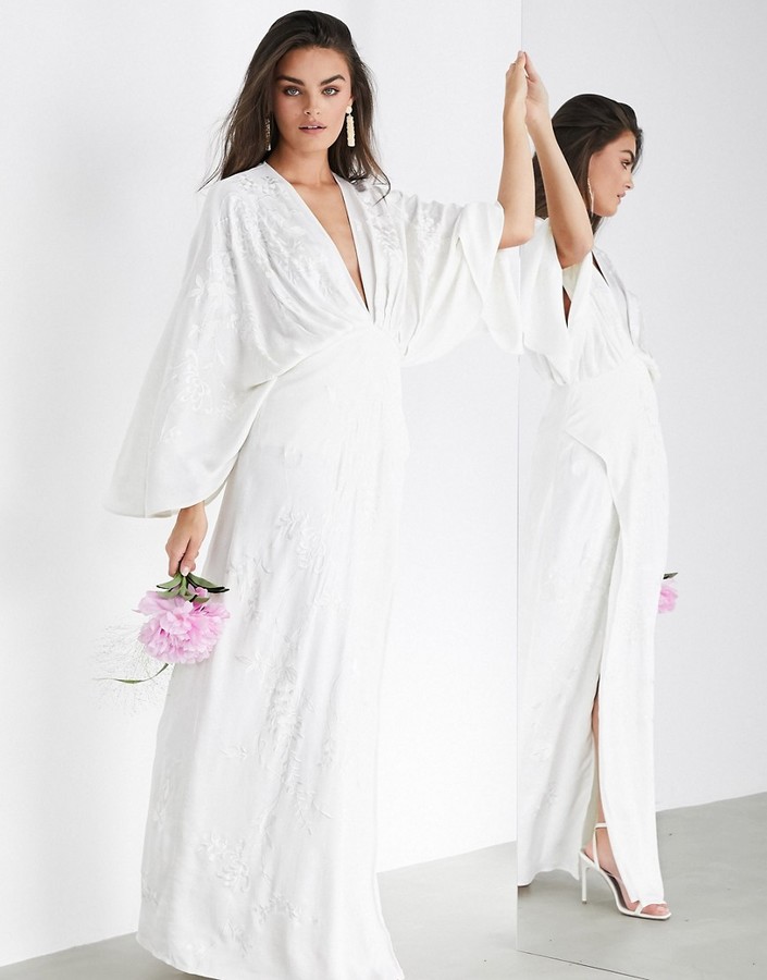 ASOS EDITION Luna embroidered satin kimono wedding dress - ShopStyle