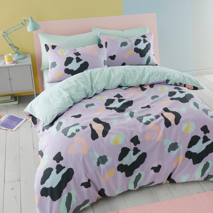 Dunelm Lilac Leopard Duvet Cover and Pillowcase Set MultiColoured