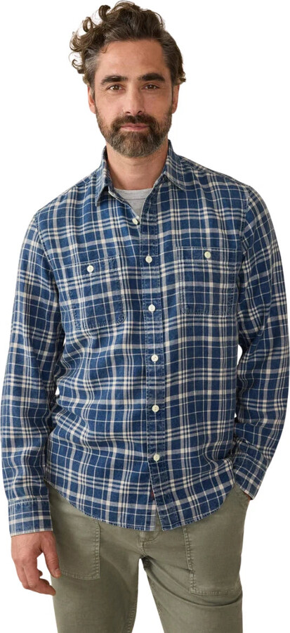 Faherty Men's Tried & True Shirt Bar Harbor Plaid Chambray Workwear GBO947