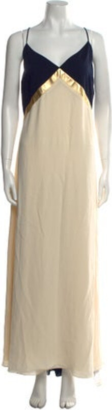 Ralph Lauren Collection Silk Slip Dress Neutrals Leather Trim Embellishment Sleeveless with V-Neck Concealed Zip Closure at Back Designer