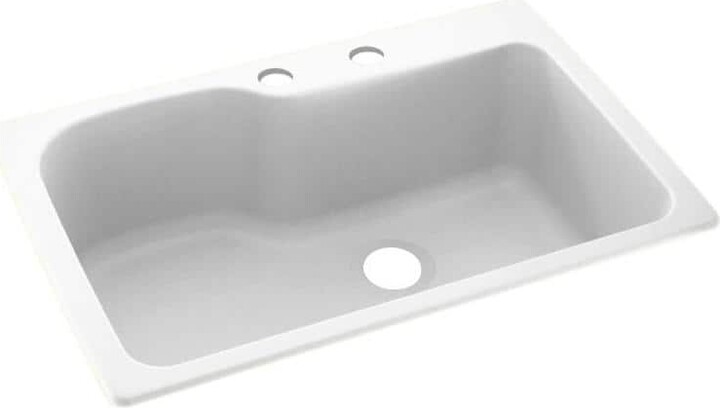 Swan Dual-Mount Solid Surface 33 in. x 22 in. 2-Hole Single Bowl Kitchen Sink in White