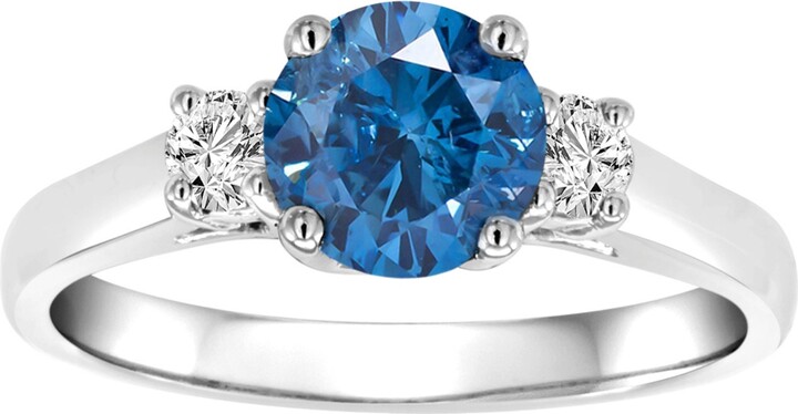 Etsy Handmade 14K White Gold Three Stone Blue Diamond Engagement Ring