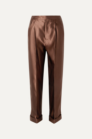 Womens Clothing Nightwear and sleepwear Pyjamas Tom Ford Logo Silk Satin Pajama Pants in Brown 