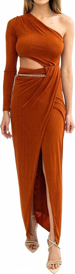 Torn By Ronny Kobo Everleigh One Shoulder Cut Out Dress In Soil