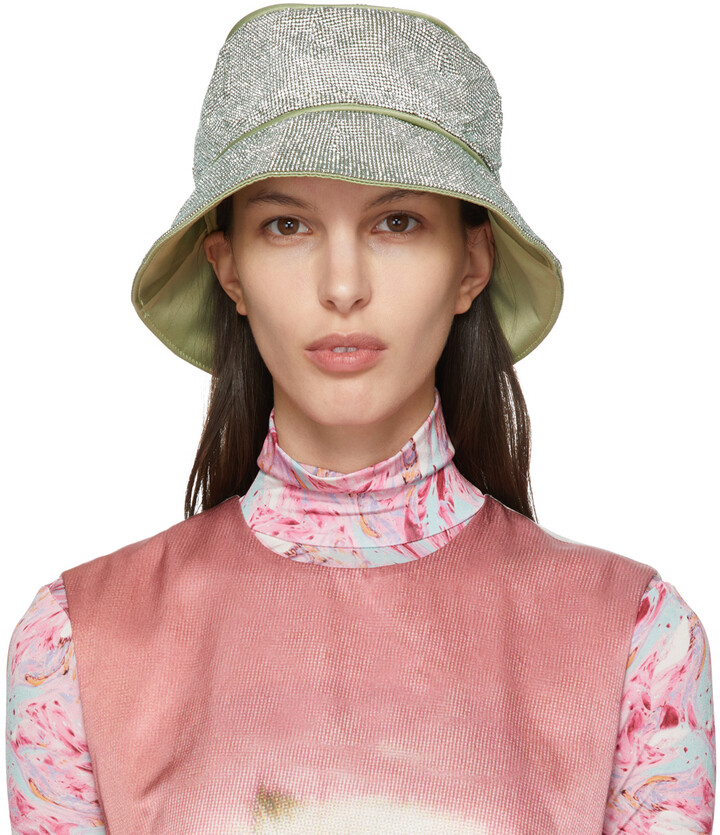 Kara SSENSE Exclusive Green Crystal Mesh Bucket Hat - ShopStyle