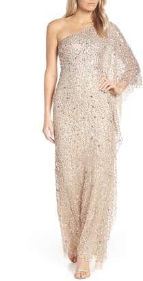 Adrianna Papell One-Shoulder Beaded Evening Dress