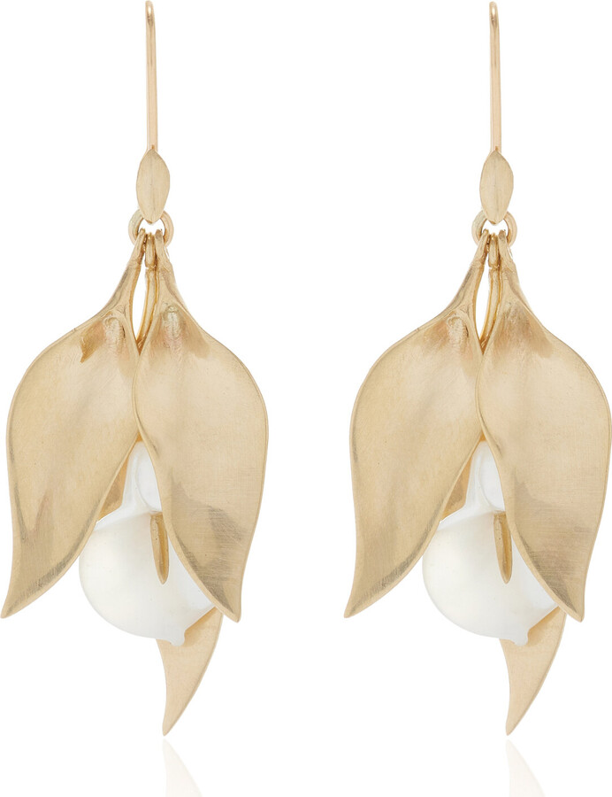 Annette Ferdinandsen Cala Lily 14K Yellow Gold Mother-of-Pearl Earrings