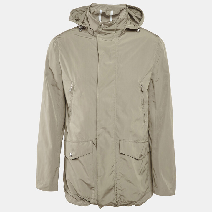 Brunello Cucinelli Sage Green Synthetic Hooded Jacket S