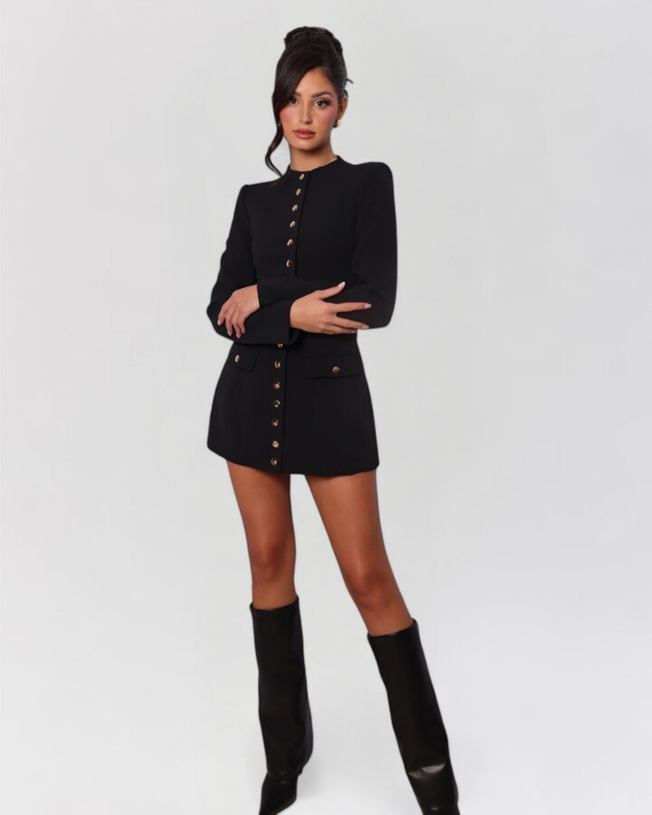Heiress Beverly Hills Women's Long Sleeve Gold Button Down Blazer Mini Dress