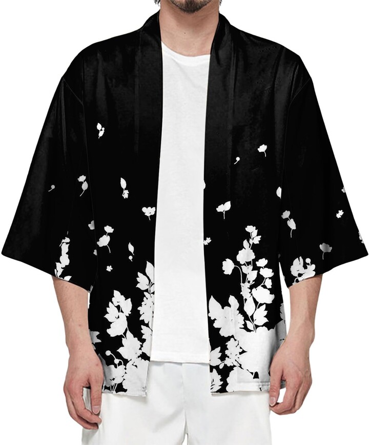 Duohropke Kimono Coat Traditional Japanese Clothing Men's Jackets