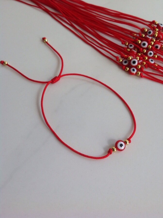 3 Evil Eye Red String Kabbalah Pulsera Gold-Filled Bead Good Luck Charm Protection
