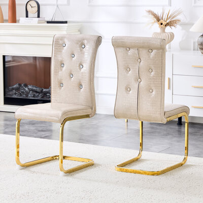 AmeriTop Elegant Faux Alligator Skin Dining Chairs With Metal Legs For Home