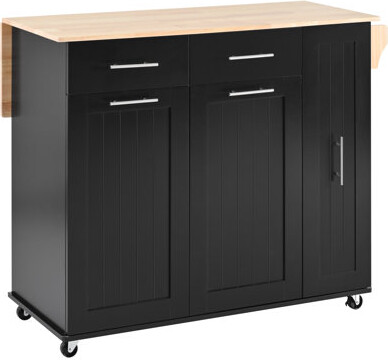 Latitude Run Adjustable Storage Rolling Kitchen Island Mdf & Rubber Wood Modern Convenience For Home Kitchens