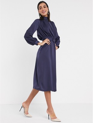 Closet London high neck belted midi dress in navy
