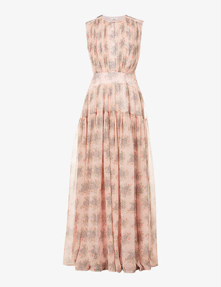 Chloé Frill-trimmed floral-print silk maxi dress
