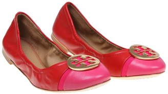 Tory Burch Minnie Cap-toe Ballerina Flat Leather Ballet Color Red / Fuchsia