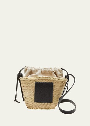 Loewe + Paula's Ibiza Leather-trimmed Woven Raffia And Hemp Bucket Bag in  Natural