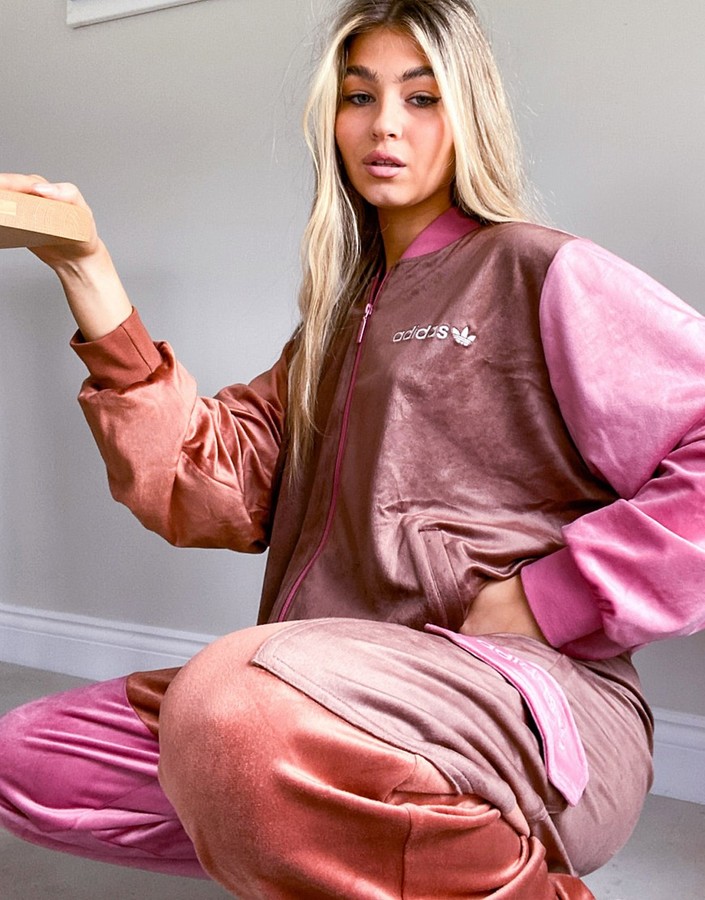 adidas 'Cosy Comfort' velour cuffed joggers with pockets in colour block - ShopStyle Activewear 