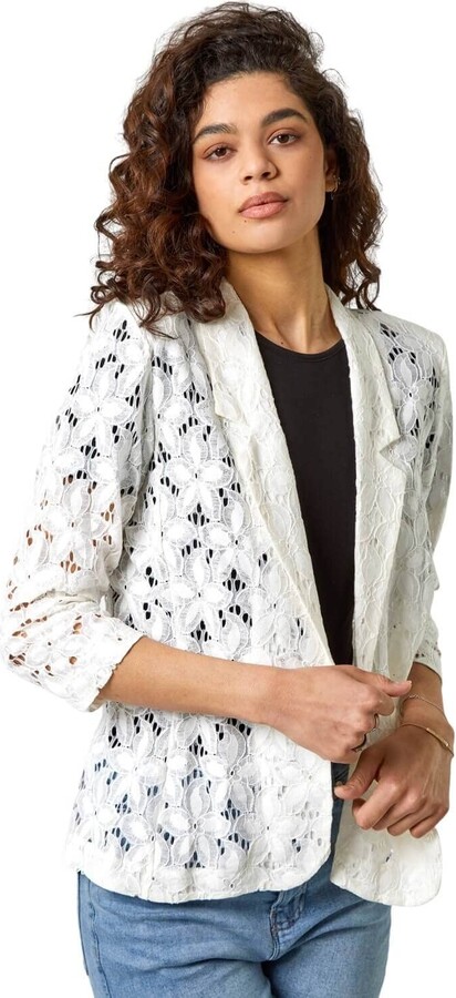 Black Roman Originals Womens Textured Blazer Jacket Ladies Zip Detail Edge to Edge Smart Casual Work Office Interview Formal Evening Style Lightweight Oversized Tailored Size 12