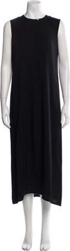 Theory Silk Tent Dress Black Sleeveless with Crew Neck Button Closure at Front Designer