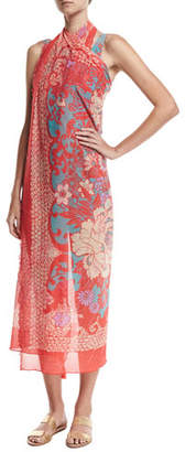 Fuzzi Paisley Floral Tulle Pareo Coverup, Pink