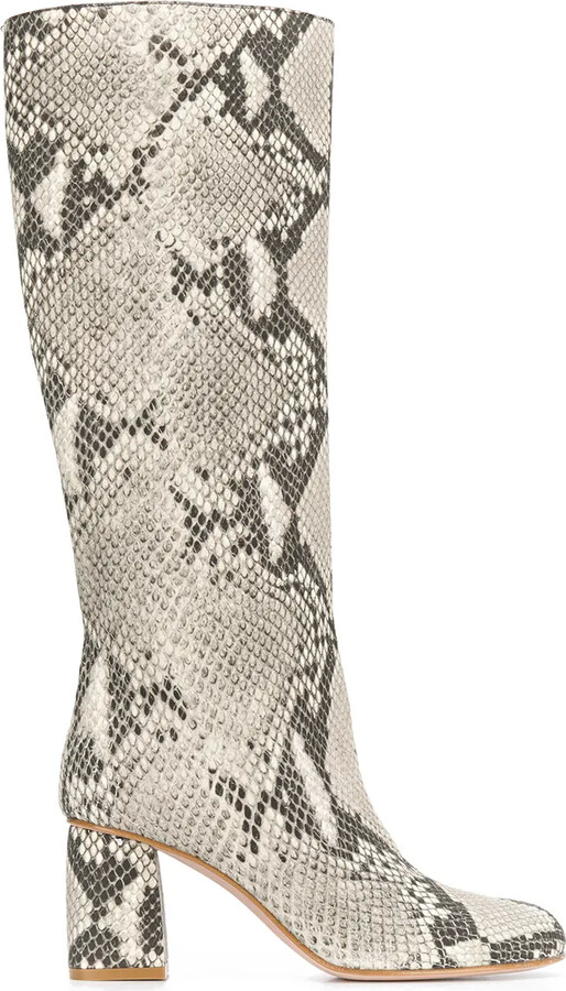 cream snakeskin booties