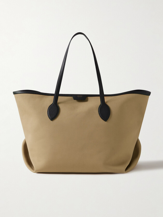 KHAITE Amalia Textured Leather-trimmed Canvas Tote - Neutrals
