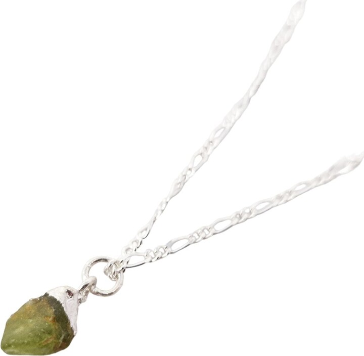 Harfi Green / Silver Raw Peridot Sterling Silver August Birthstone Necklace