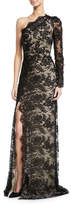 Thumbnail for your product : Monique Lhuillier One-Shoulder Lace Overlay Gown