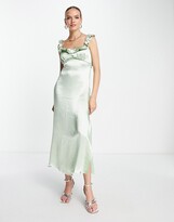 Thumbnail for your product : Topshop ruffle cami midaxi dress with cross back in sage