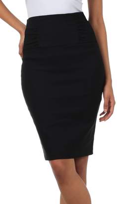 Sakkas IMI-5235 Petite High Waist Stretch Pencil Skirt With Shirred Waist Detail - TealBlue / 3X