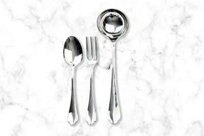 Mepra 3 Pcs Serving Set (Fork Spoon And Ladle) Dolce Vita Pewter Stainless Steel