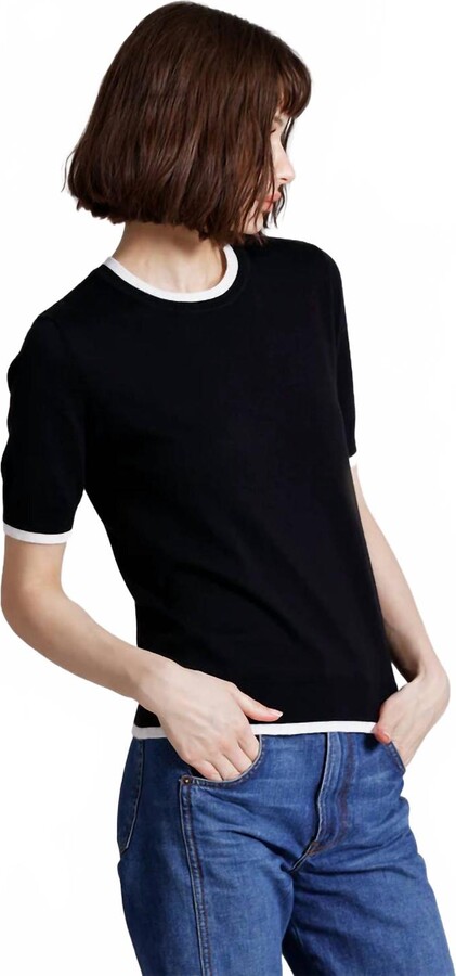 Minnie Rose Short Sleeve Trim Sweater In Black