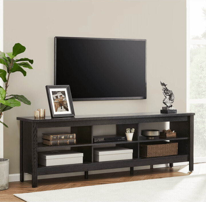 WAMPAT Farmhouse TV Stand for TVs Up to 75 Inch, Living Room Entertainment Center with 6 Storages, Espresso
